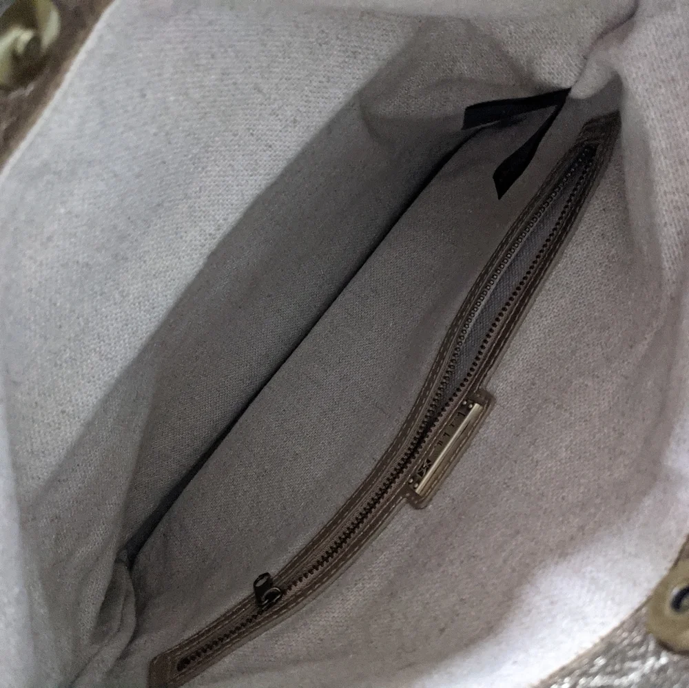 NICOLE Miller Metallic Leather Clutch with Woven Detail